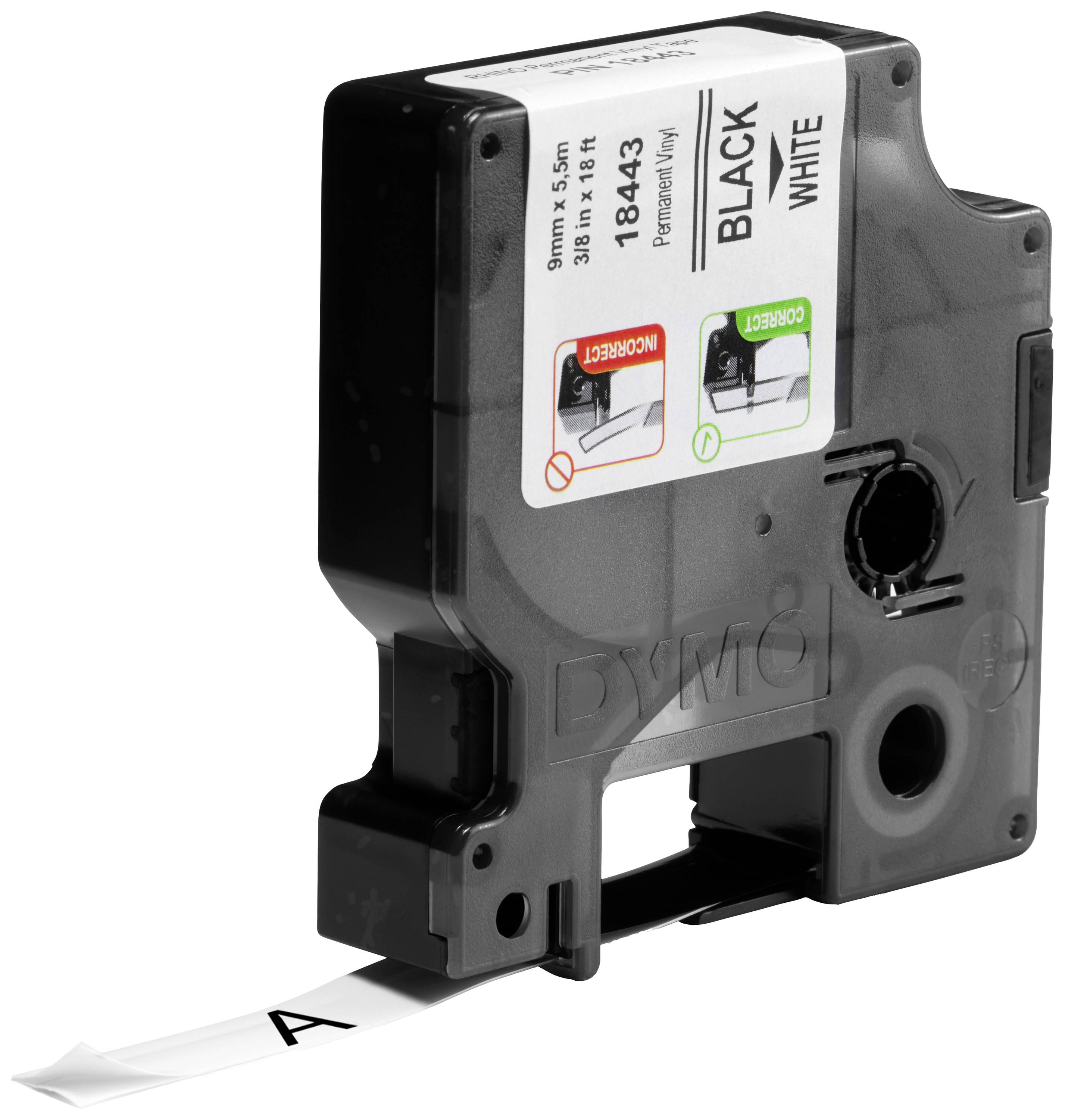 DYMO 18443 Cassetta nastro Vinile Colore Nastro: Bianco Colore carattere: Nero 9 mm 5.5 m