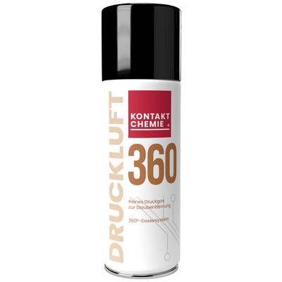 Sprej s nápisom 'KONTAKT CHEMIE DRUCKLUFT 360', určený na odstraňovanie prachu, s 360-stupňovým dávkovacím systémom.
