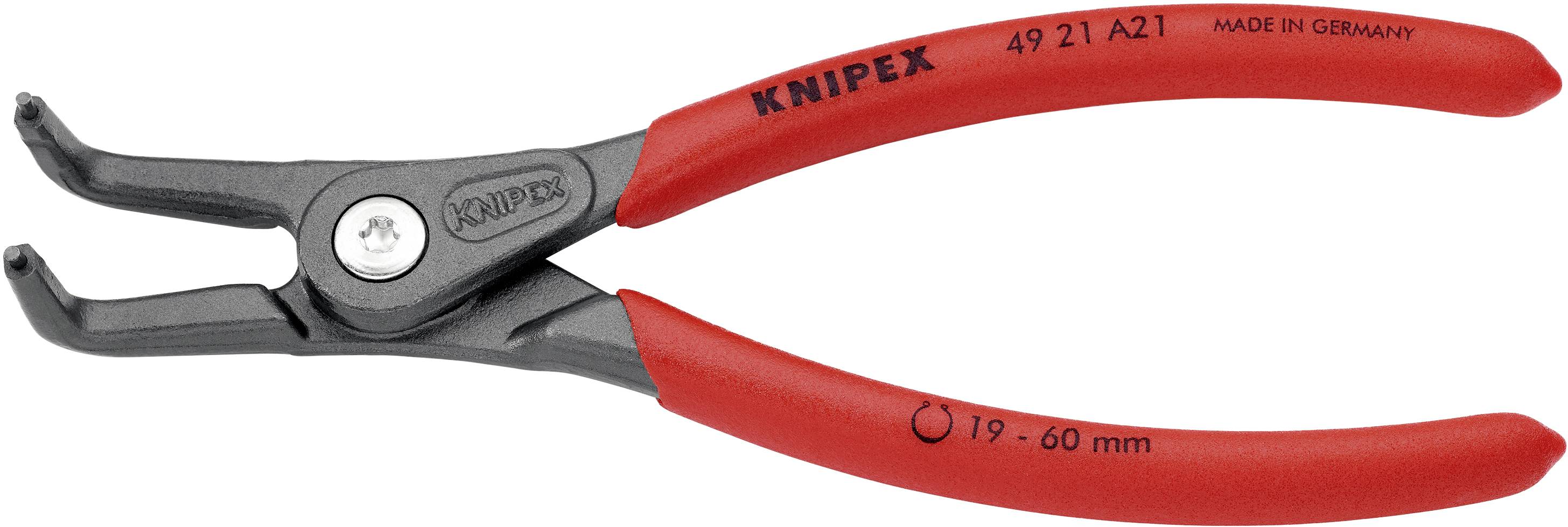Kliešte s červenými rukoväťami a úzkym čiernym úchopovým mechanizmom, vhodné pre prácu s objektmi s priemerom od 19 do 60 mm.