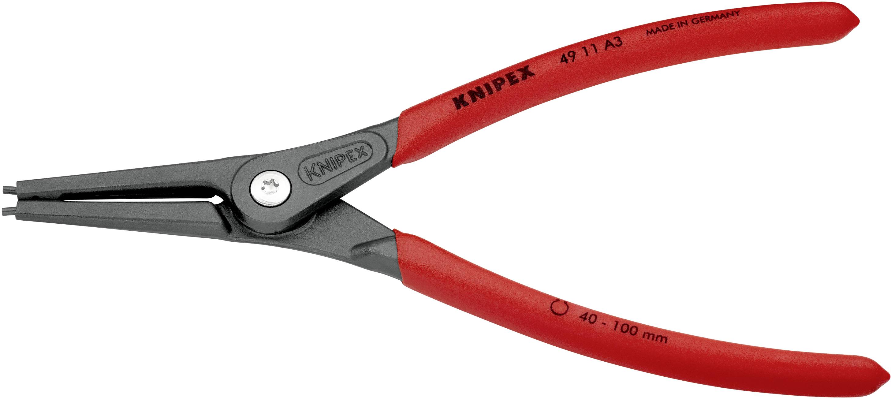 Červené Knipex kombinované kliešte z kovu a plastu, vhodné na uchopenie a strihanie, s nápisom 'Made in Germany'.