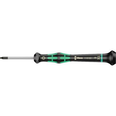 Skrutkovač s čiernou rukoväťou a zelenými akcentmi, s hrotom Torx. Na rukoväti je napísané 'Wera 1160/62'.