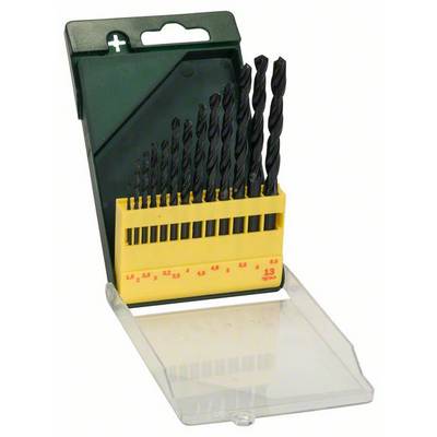 Sada vrtákov v stupňovitom držiaku od 1,5 mm do 13 mm, prezentovaná v otvorenom plastovom púzdre.