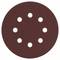 Okrúhy brúsny kotúč s ôsmimi rovnomerne rozmiestnenými otvormi, hnedej farby, určený pre excentrickú brúsku.