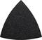 Čierna trojuholníková brúsna šmirgľová forma s jemným zrnom, používaná prevažne na opracovanie dreva alebo kovu.
