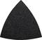 Trojuholníkový čierny brúsny list s jemnou zrnitosťou, vhodný na opracovanie drevených a kovových povrchov.