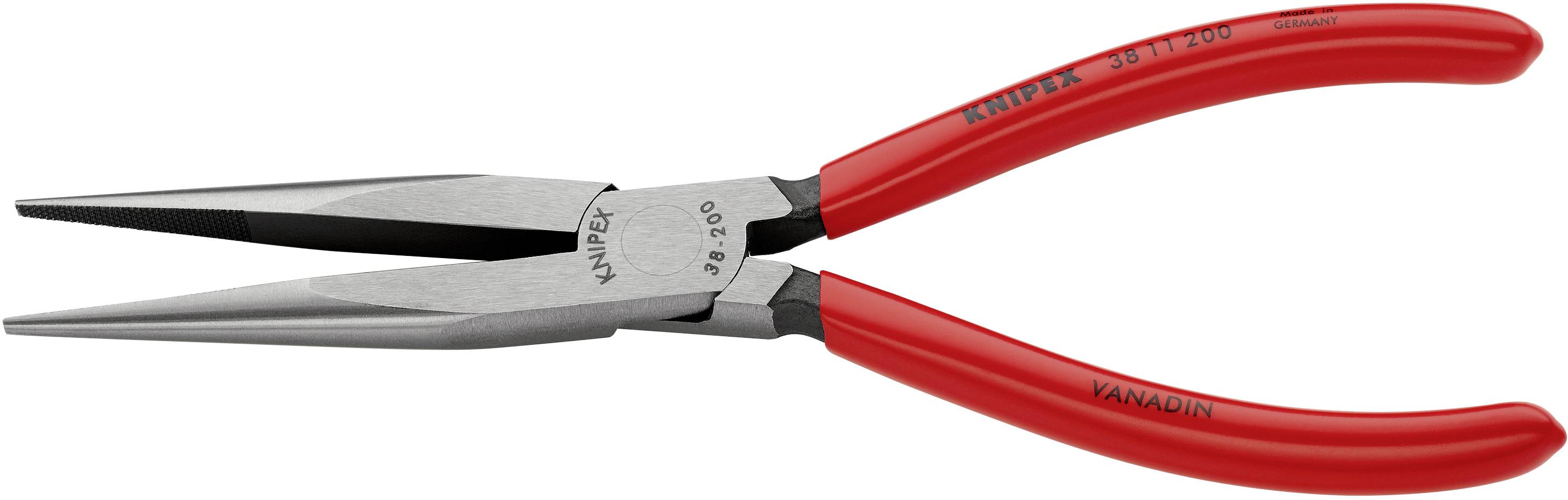 Rovná KNIPEX plochá kliešte s dlhými, špicatými čeľusťami, vhodné pre presné práce v elektronike alebo jemnej mechanike.