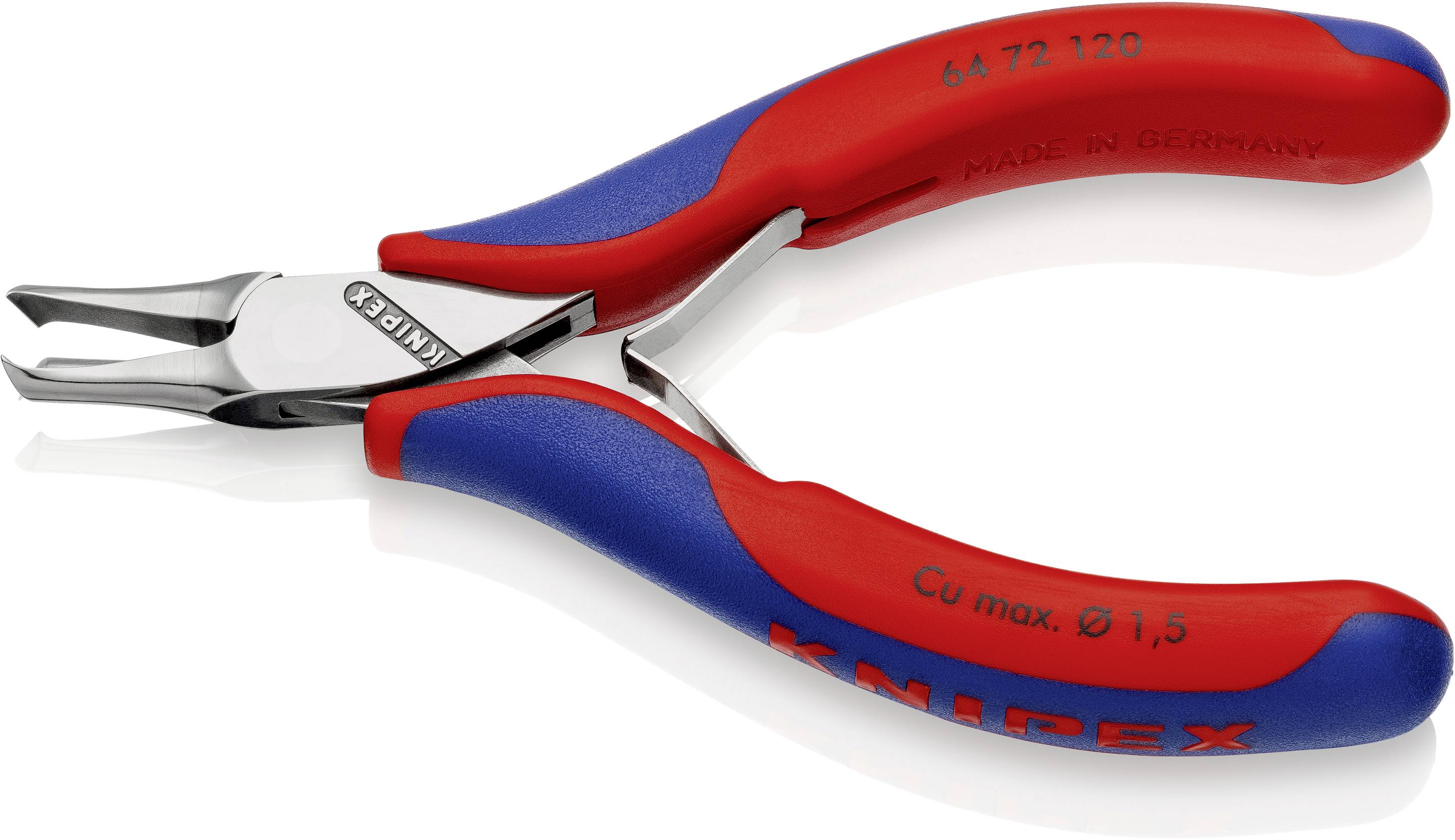 Červené a modré kliešte Knipex, vhodné pre medené vodiče s maximálnym priemerom 1,5 mm. Vyrobené v Nemecku.