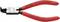 Červené kliešte na poistné krúžky so zahnutými hrotmi, značka KNIPEX, model 4421 J01, vhodné pre poistné krúžky s priemerom 8-13 mm, vyrobené v Nemecku.