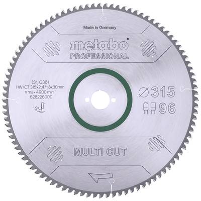 Obrázok ukazuje pílový kotúč značky 'Metabo Professional', model 'Multi Cut', s priemerom 315 mm.