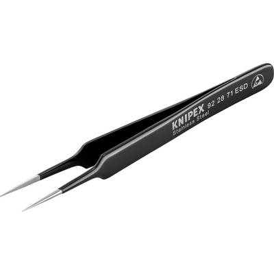 Čierna presná pinzeta z ušľachtilej ocele, model 'KNIPEX 92 28 71 ESD', ideálna pre citlivé elektronické komponenty.
