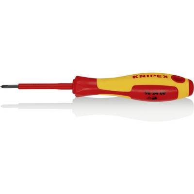Žlto-červený skrutkovač s izolovanou rukoväťou, značky 'KNIPEX', vhodný pre elektrické práce.