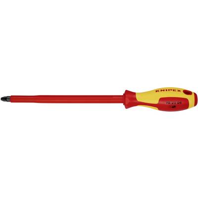 Izolovaný skrutkovač so červeným a žltým držadlom, značky 'KNIPEX', s hrotom PH2. Ideálny pre elektrické práce.