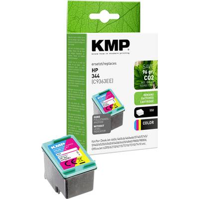 KMP atramentová kazeta, náhrada za HP 344, farebná, repasovaná. Balenie zdôrazňuje environmentálne výhody, šetrí 96g CO2.
