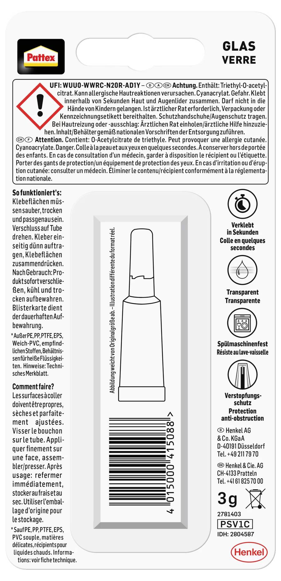 Pattex Glas sekundové lepidlo PSV1C 3 g-2