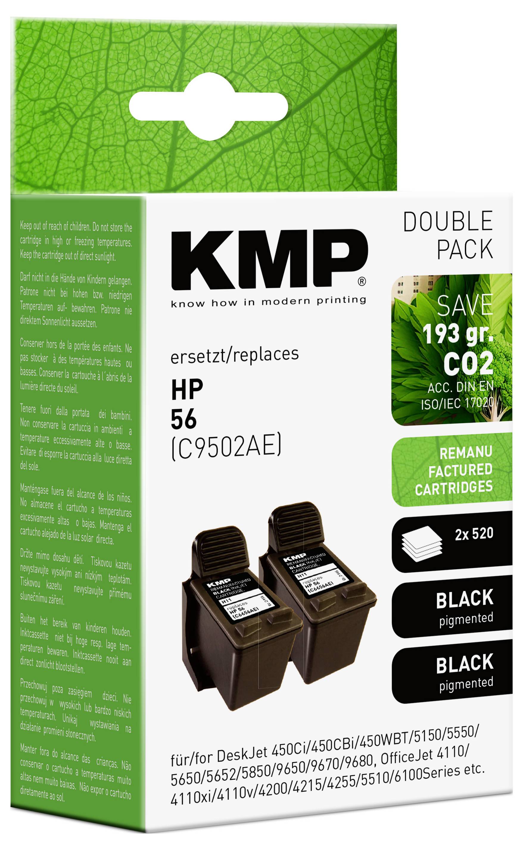 KMP Ink náhradný HP 56, C6656AE kompatibilná Dual čierna H11D 0995,4021-1