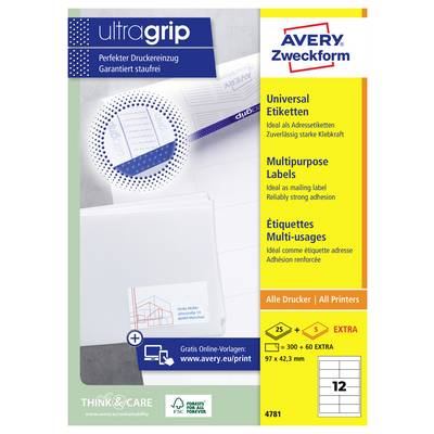Avery Zweckform ultragrip etikety na adresy balenie pre všetky tlačiarne, zobrazujúce univerzálne viacúčelové etikety so silným lepidlom a veľkosťou 97 x 42,3 mm, 12 etikiet na list.