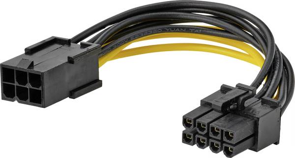 Akasa napájací prepojovací kábel [1x PCI-E zástrčka 6-pólová - 1x PCI-E zástrčka 8-pólová] 0.10 m žltá, čierna