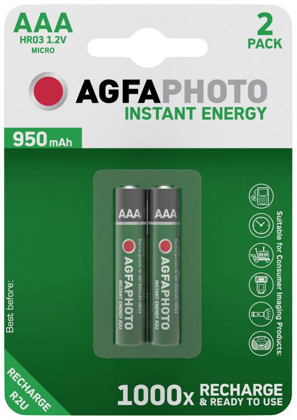 AgfaPhoto HR03 mikrotužkový akumulátor typu AAA  Ni-MH 950 mAh 1.2 V 2 ks