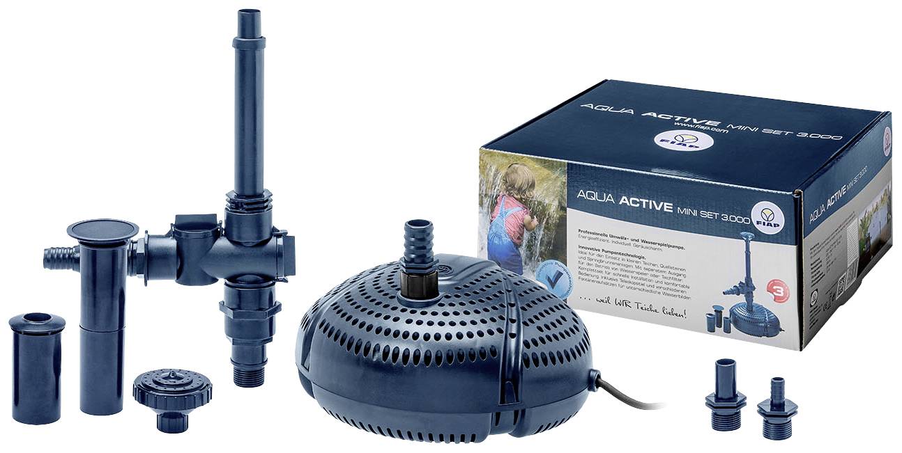 FIAP 2717 Aqua Active Mini SET 3000 Pompa per fontana, Pompa per getti e giochi dacqua 3000 l/h