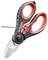 Červené a čierne nožnice s ozubenými čepeľami. Používajú sa na strihanie drôtu alebo hrubých materiálov.