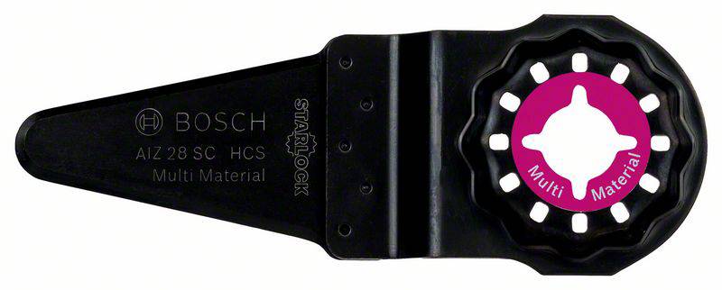Pílový list Bosch Starlock pre rôzne materiály, čierny kov s výrazným zubovitým dizajnom v strede.