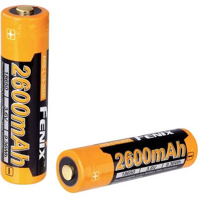 Dve oranžovo-čierne nabíjacie batérie označené '2600mAh 3.6V 9.36Wh', jedna stojaca vzpriamene a druhá položená na boku.