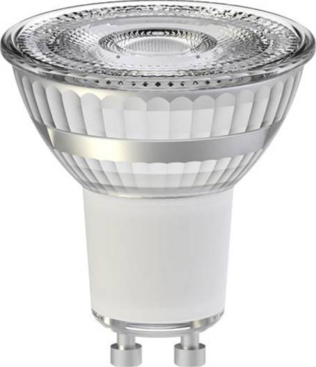 LED žiarovka s päticou GU10 a priehľadným skleneným dizajnom. Ideálna pre energeticky úsporné osvetlenie v obytných priestoroch.
