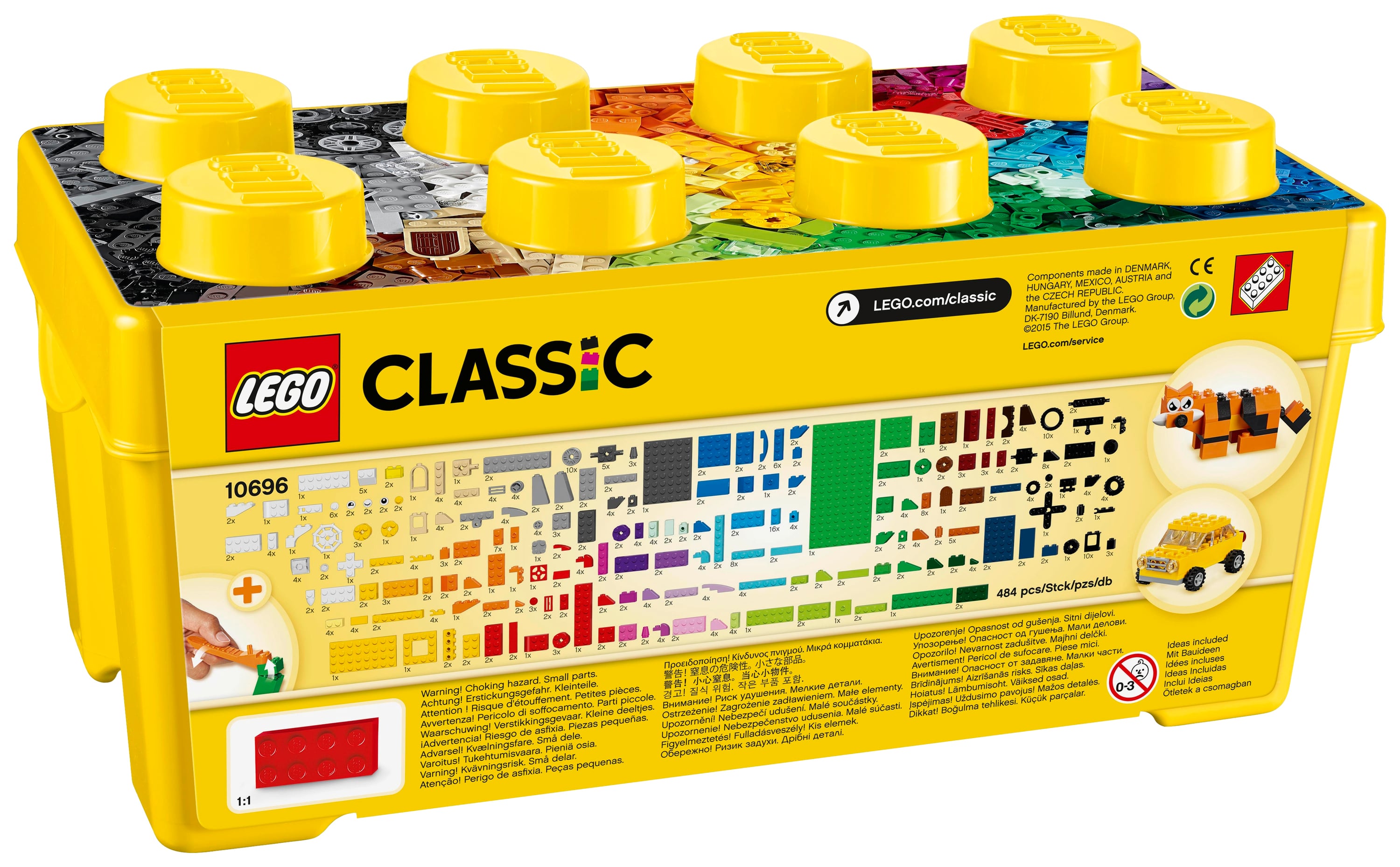 LEGO Classic kocky, obsahuje pestrofarebné stavebné bloky v rôznych tvaroch a veľkostiach pre kreatívne konštrukcie.