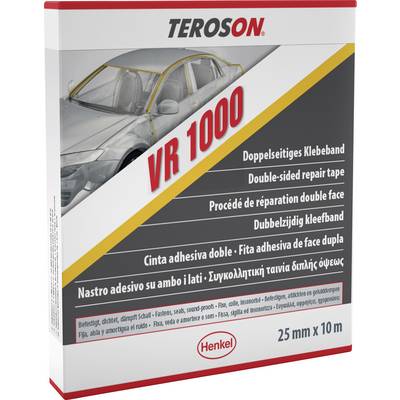 Balenie pásky na opravu Teroson VR 1000 obojstranne lepiacej, s grafickou ilustráciou automobilu a viacjazyčným textom produktu, 25 mm x 10 m.