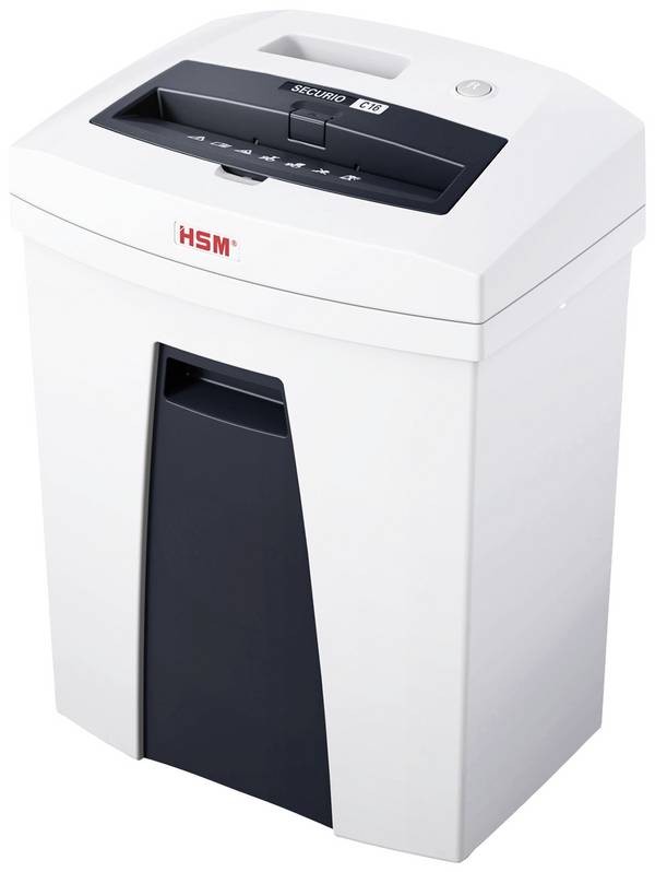 HSM SECURIO C16 skartovačka prúžkový rez 3.9 mm 25 l Počet listov (max.): 14 listov  Krížový rez kancelárske sponky, sponky do zošívačky, kreditná karta