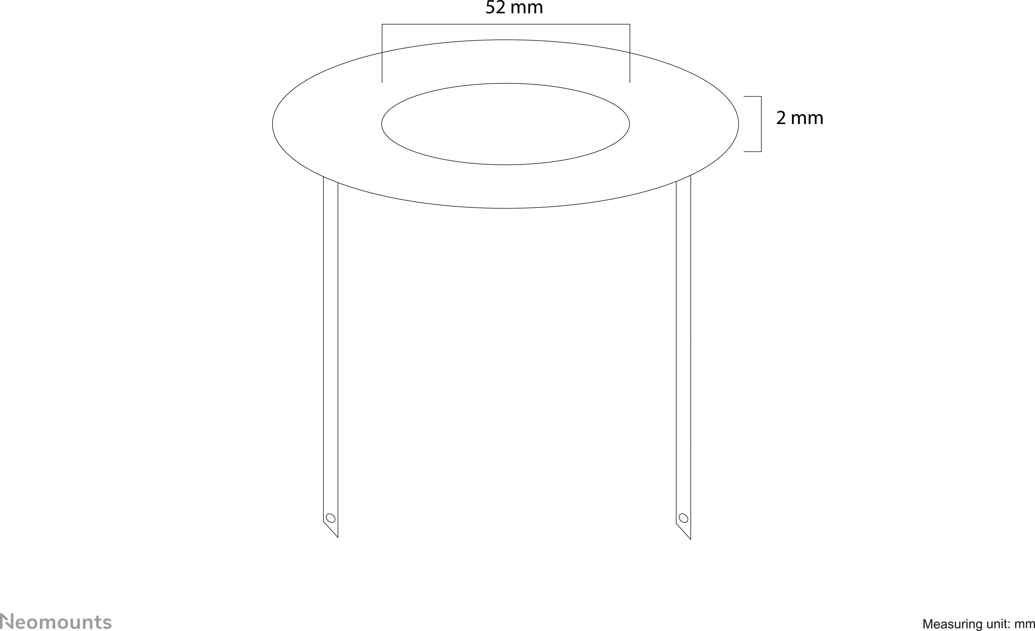 Diagram kruhovitého objektu s priemerom 52 mm a výškou 2 mm. Má dve podlhovité úchytky.