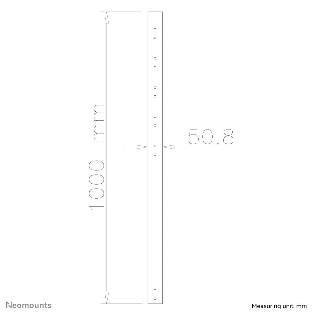 Technický výkres dlhého vertikálneho nosníka s dĺžkou 1000 mm a šírkou 50,8 mm, rozmerové údaje v mm.