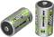 Dve valcovité batérie s nápisom 'Ansmann 5000 mAh, 1.2V Mono HR20' v sivej a zelenej farbe, jedna ležiaca a druhá stojaca.