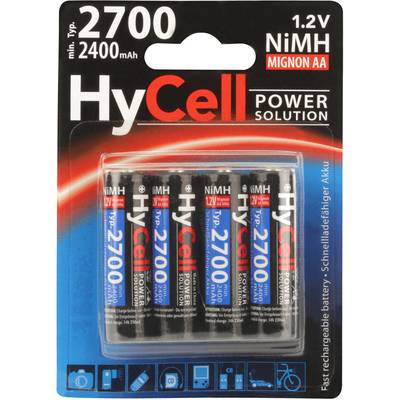 'HyCell' nabíjateľné NiMH batérie typ AA, 2700 mAh, 1,2V. Balenie obsahuje 8 batérií, propagované ako dlhotrvajúce a výkonné.