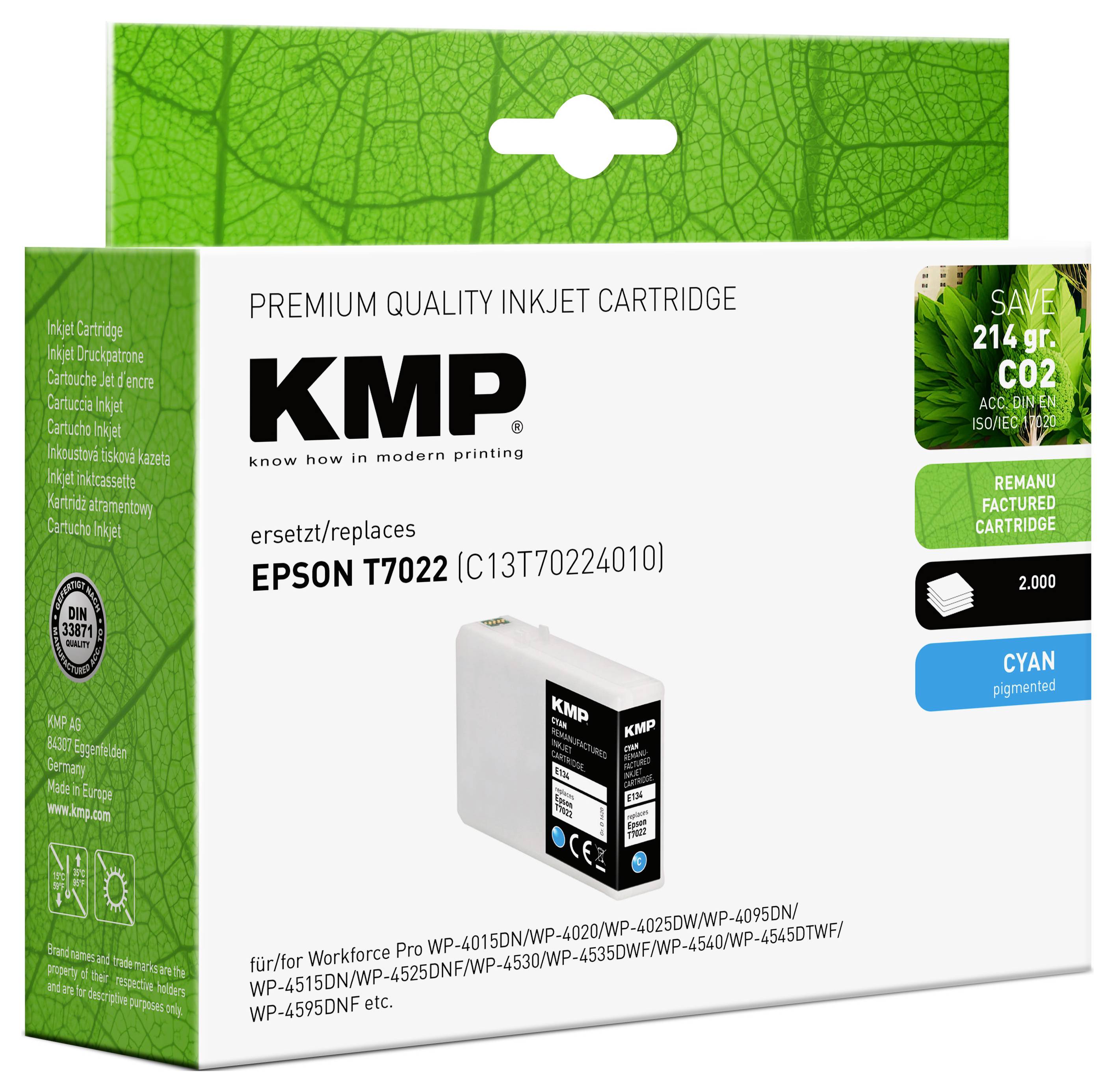 KMP Ink náhradný Epson T7022 kompatibilná zelenomodrá E134 1620,4003-1