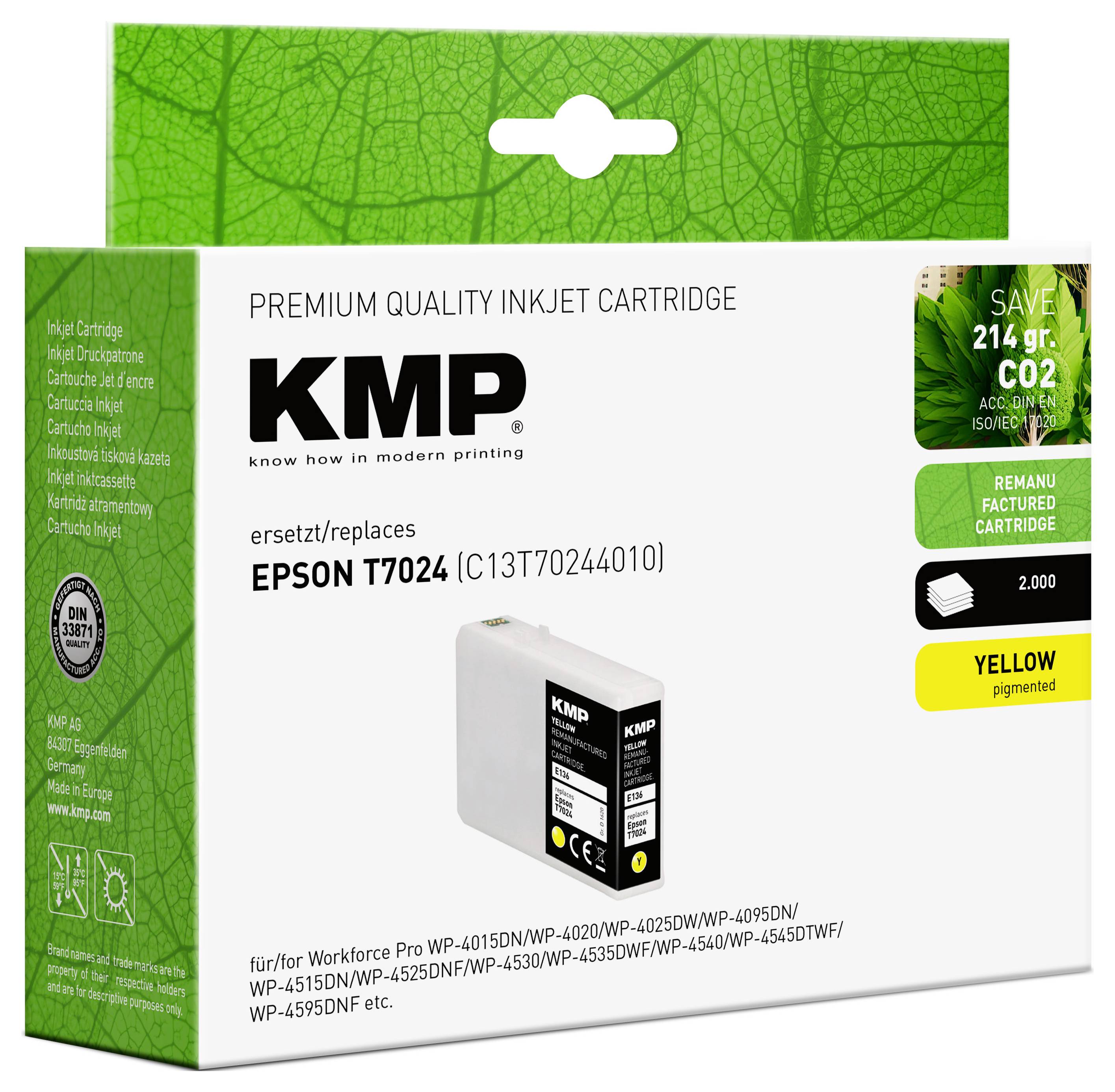 KMP Ink náhradný Epson T7024 kompatibilná žltá E136 1620,4009-1
