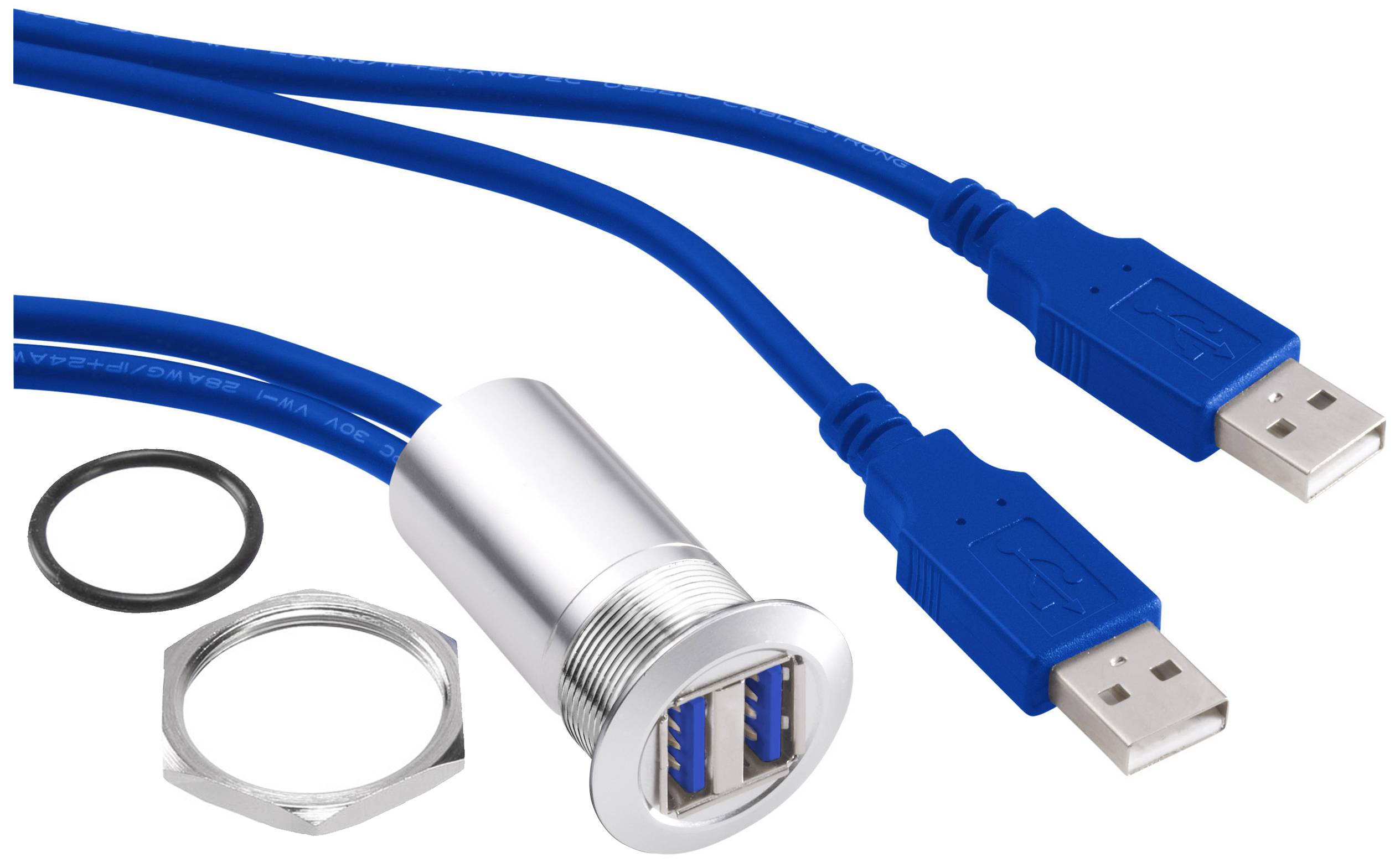TRU COMPONENTS USB-13 USB-indbygningsstik 3.0 Tilslutning, indbygning 2 x USB-tilslutning type A til 2 x USB-stik type A med 60 cm kabel Indhold: 1 stk