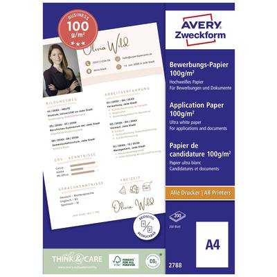 Šablóna životopisu vo formáte A4 s informačnými sekciami pre vzdelanie a pracovné skúsenosti. Dizajn od spoločnosti Avery Zweckform, vhodný pre tlačiarne.
