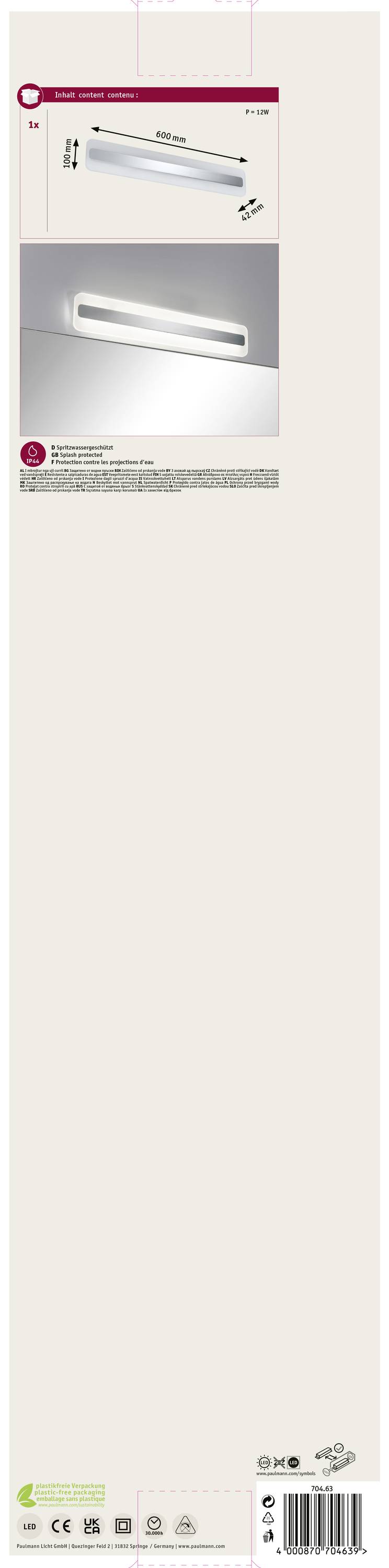 Obrázok LED svetelnej lišty na zrkadlo vrátane skrutiek na upevnenie. Vhodné do interiéru. Energeticky úsporné, certifikované CE.