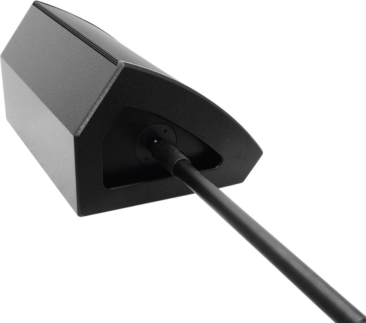 Čierne, lichobežníkové zariadenie so žrďou, pravdepodobne reproduktor.