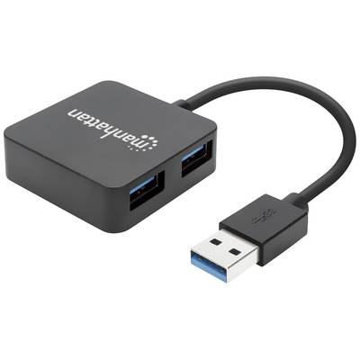 Čierny USB hub s dvoma USB 3.0 portmi a pripojeným káblom. Názov značky na hornej strane.