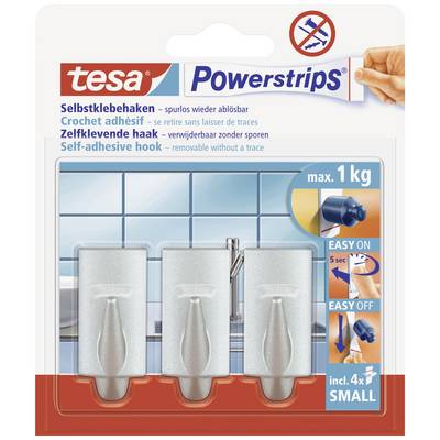 Balenie tesa Powerstrips, 4 malé samolepiace háčiky pre hladké povrchy. Zaťažiteľné až do 1 kg. Jednoducho sa pripevnia a odstránia.