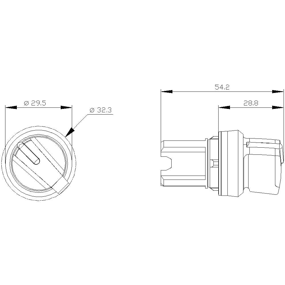 Výkres technickej súčiastky s rozmermi: priemer 29,5 mm, 32,3 mm. Celková šírka 54,2 mm, šírka dielu 28,8 mm.