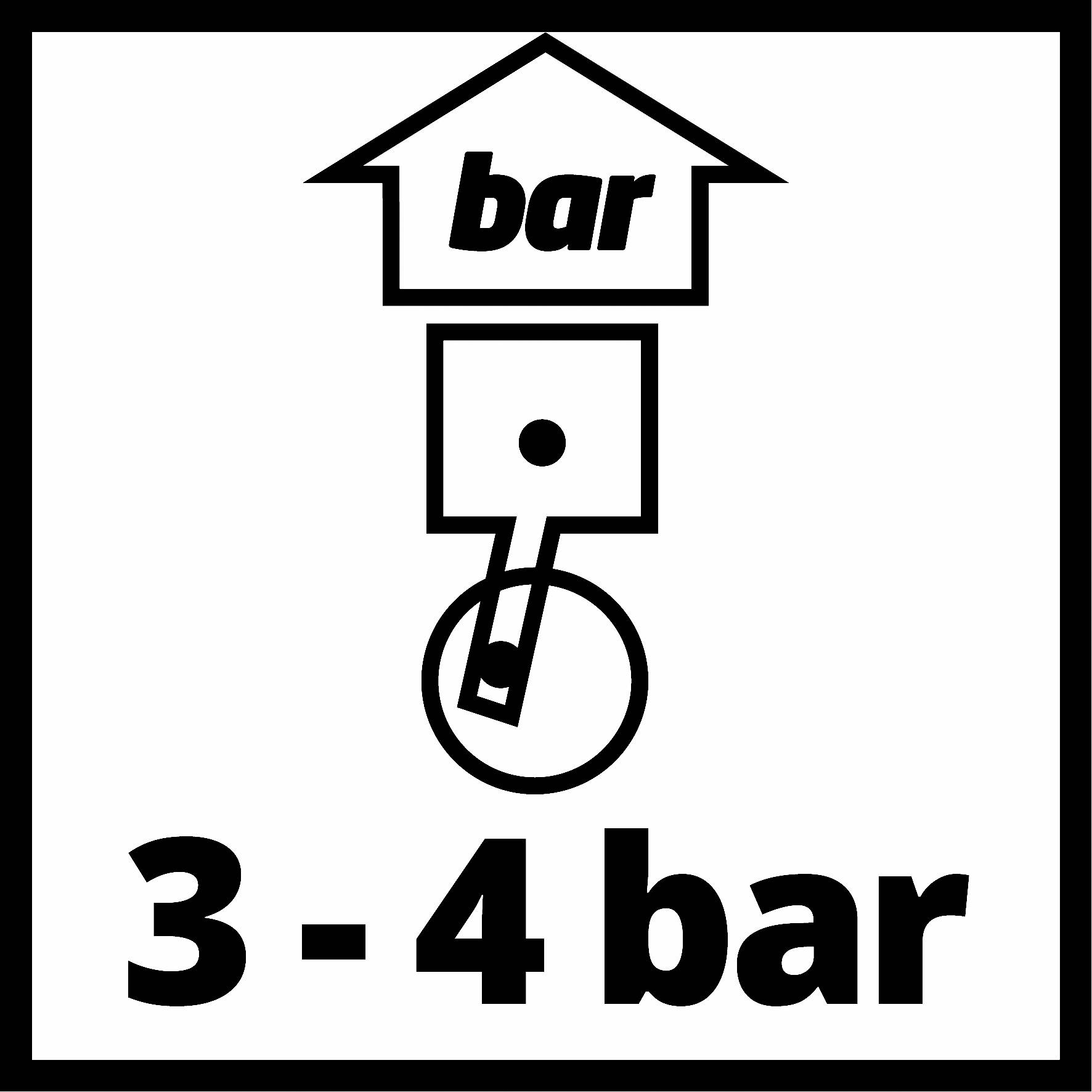Obrázok zobrazuje piktogram ručnej pumpy s nápisom 'bar'. Pod ním je uvedené '3 - 4 bar'.