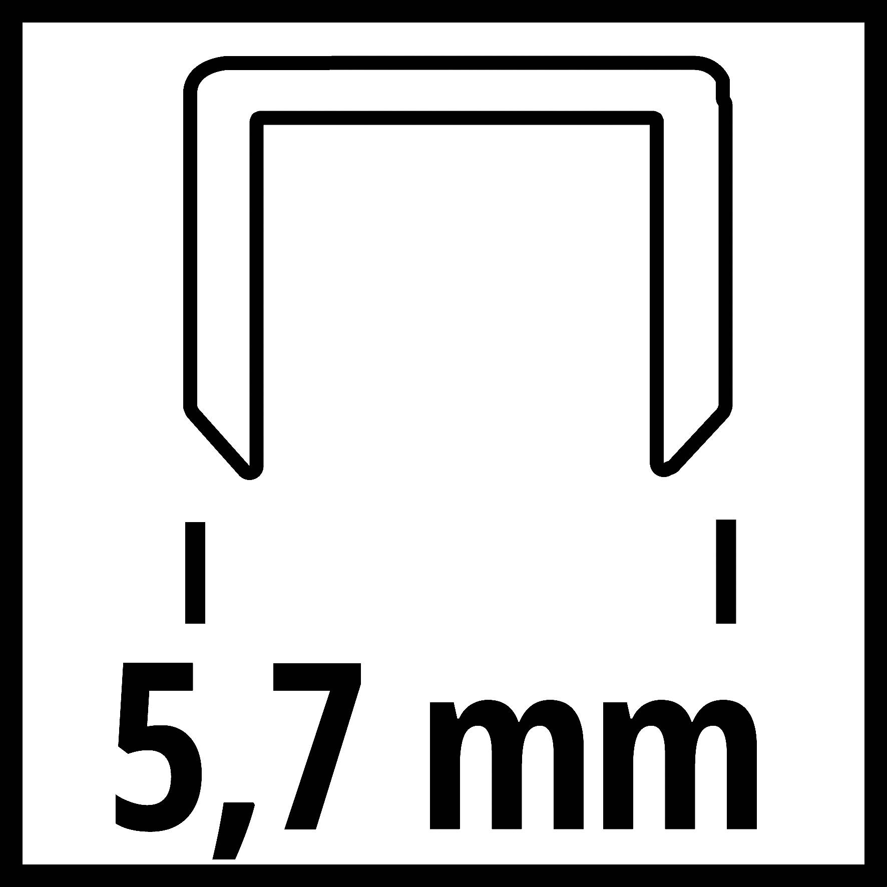 Čiernobiela grafika otvorenej kancelárskej spinky s nápisom '5,7 mm' pod ňou.