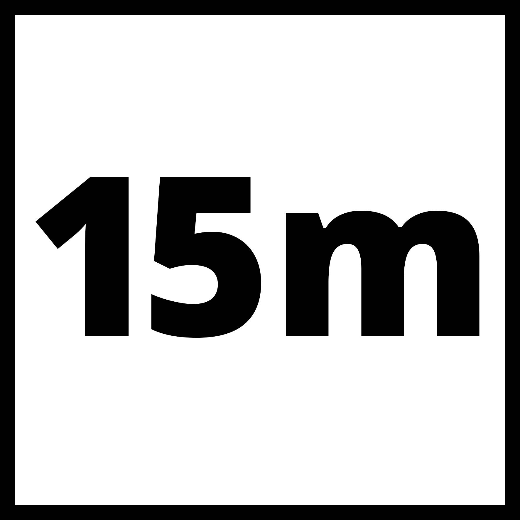 15 m v čiernej farbe na bielom pozadí.