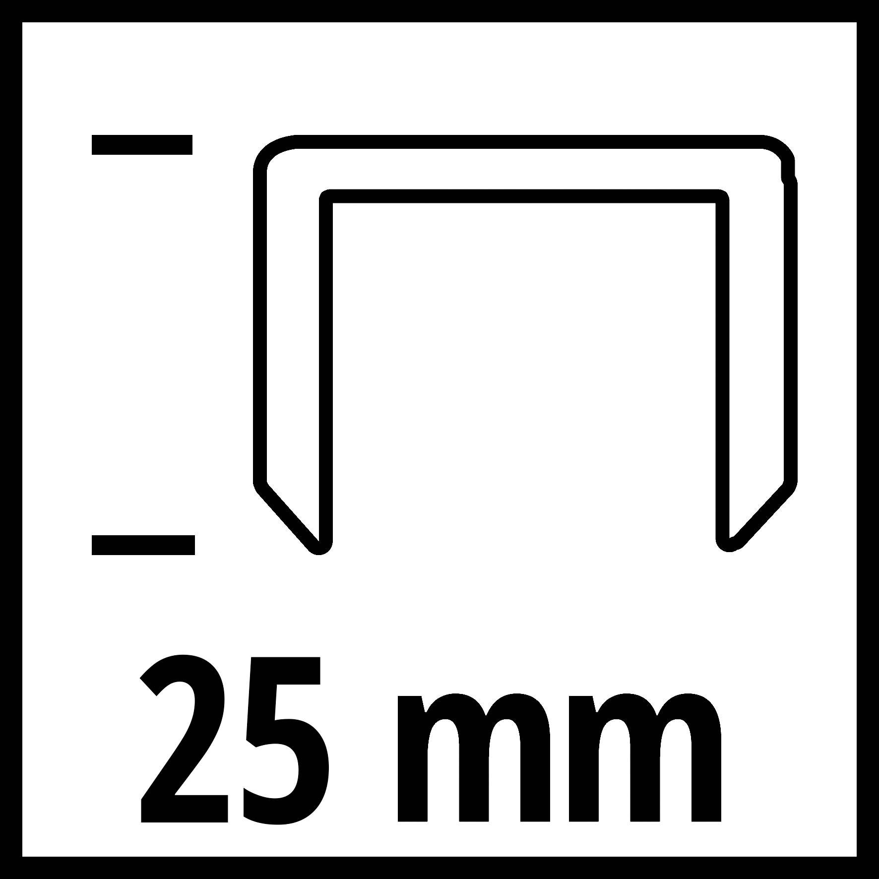 Rozmerová značka zobrazuje kancelársku sponku s dĺžkou 25 mm.