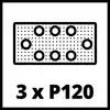 Obdĺžniková brúsna doska s 8 okrúhlymi otvormi, pod ktorou je text '3 x P120'.