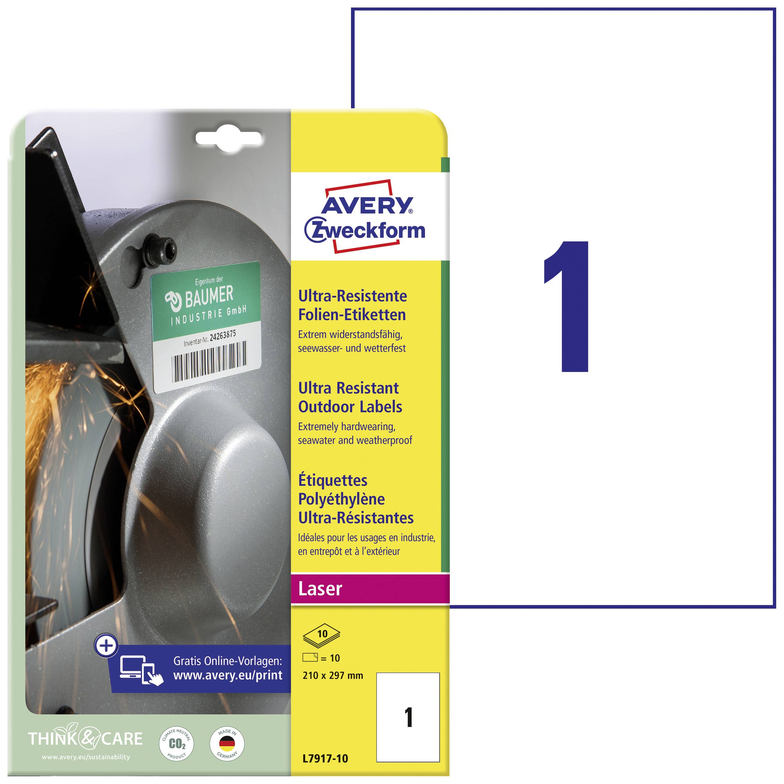 Avery-Zweckform L7917-10 210 x 297 mm polyethilenová fólie biela 10 ks trvalé Fóliové etikety laser, kópie