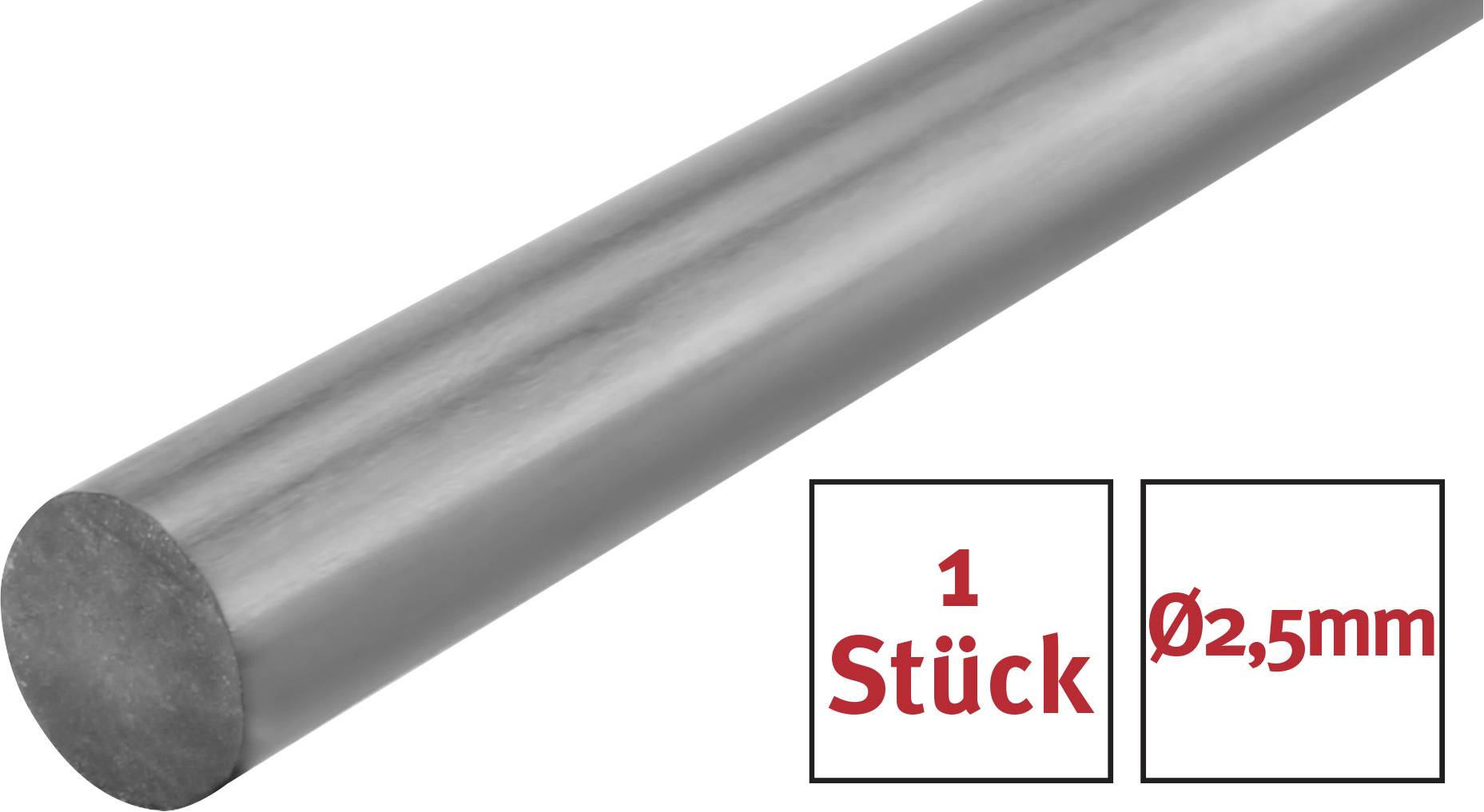 Valcový prút, priemer 2,5 mm, s nápisom '1 kus' a 'Ø2,5mm' v červenej farbe.